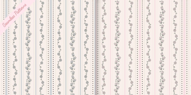 Two cute flowers seamless patterns set