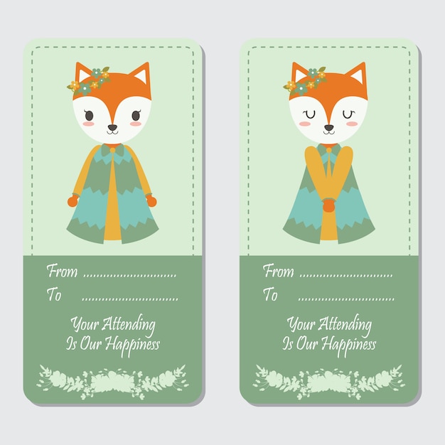 two cute foxes suitable for birthday label set