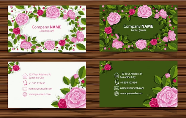 Vector two design of businesscard with pink roses