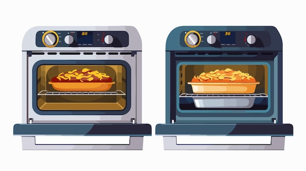 Vector two different ovens with one that has the word pasta on it