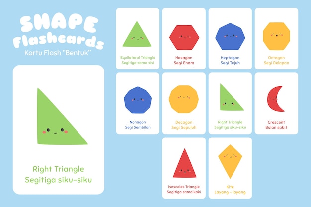 two dimension geometric shape flashcards  set