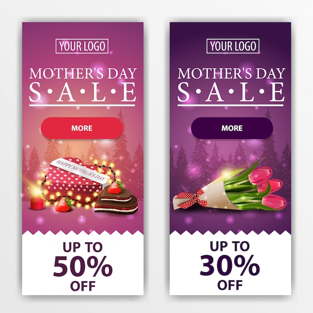 Two discount modern vertical banners for mother's day