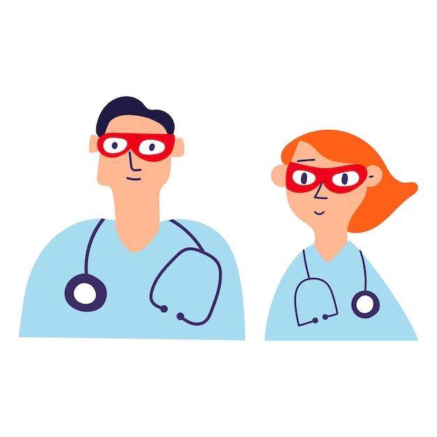 Two doctors. Superheroes masks. Vector illustration on white background.