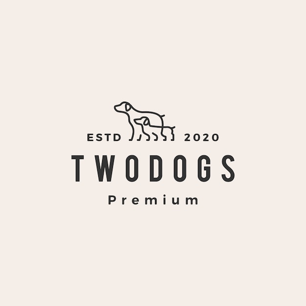 Two dog hipster vintage logo 