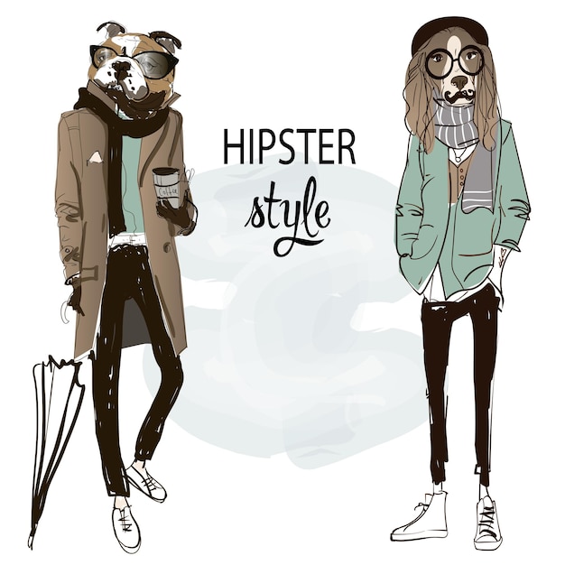 Two dog hipsters characters