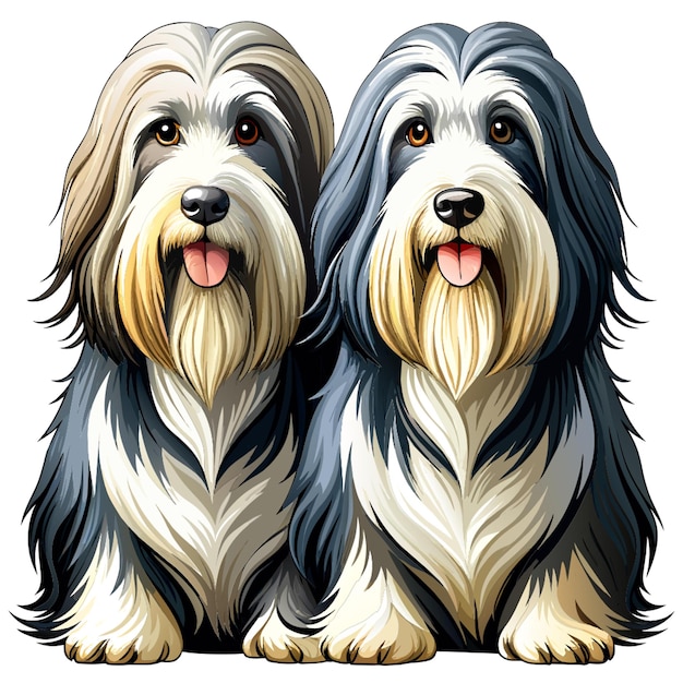 Vector two dogs that are sitting next to each other