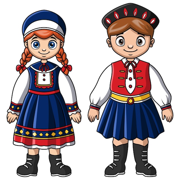 Vector two dolls of a girl and a girl are standing side by side