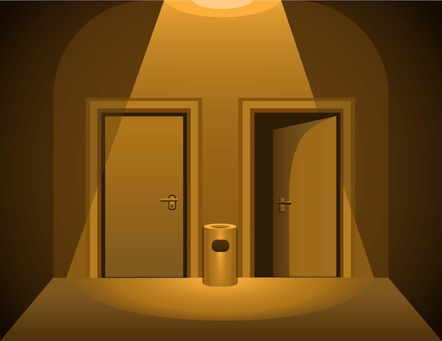 Vector two door dark room toilet or hotel room horror scene background illustration vector