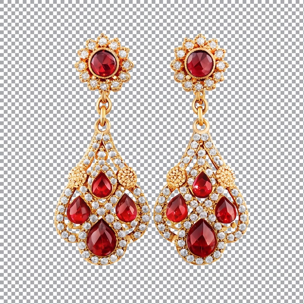 Two earrings with diamonds on a transparent background