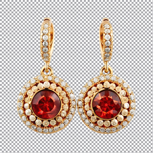 Two earrings with diamonds on a transparent background