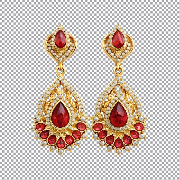 Two earrings with diamonds on a transparent background