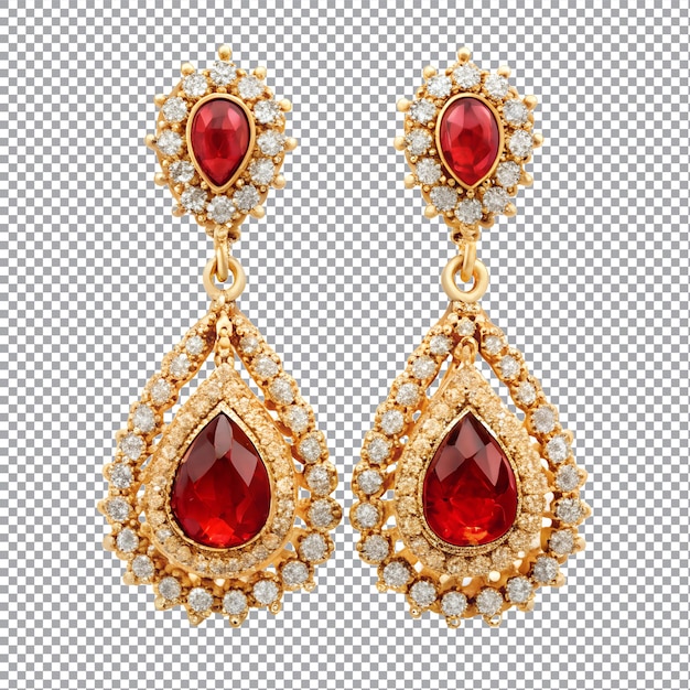 Two earrings with diamonds on a transparent background