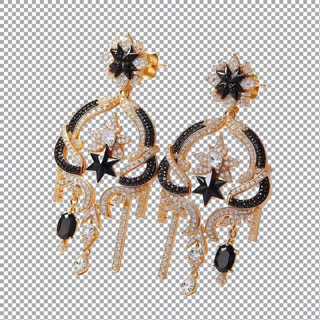 Vector two earrings with diamonds on a transparent background