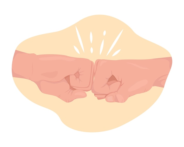 Two fists hitting together 2D vector isolated illustration