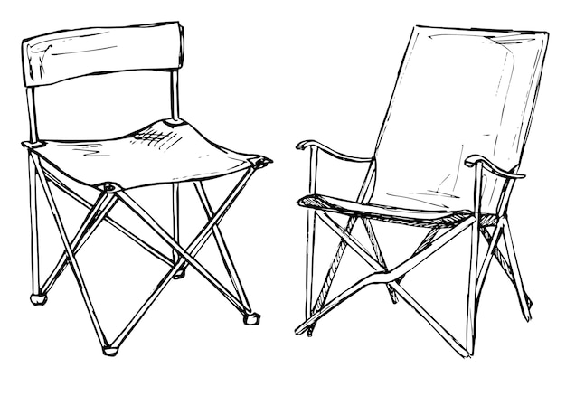 Two folding chairs on a white background isolation. Illustration in a sketch style.