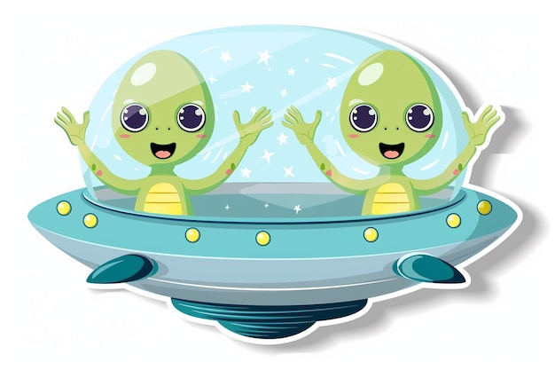 Vector two friendly aliens sticker design