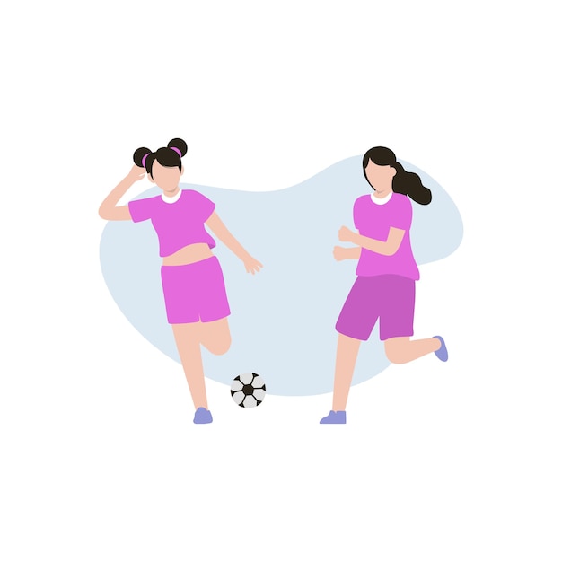 Two girls are playing soccer