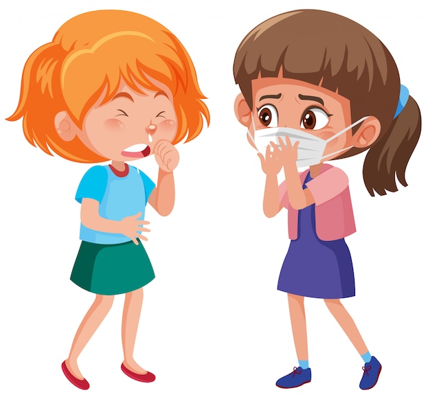 Two girls with runny nose on white