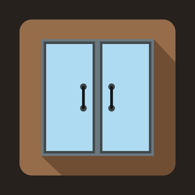 Two glass doors icon in flat style on a coffee background