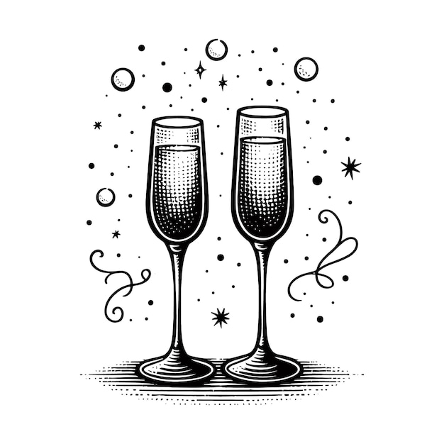 Vector two glasses of champagne are on a white background