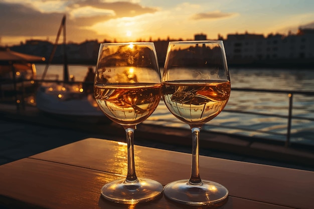 two glasses and sunset in the beach