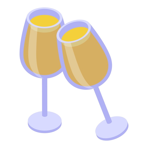 Vector two glasses of white wine clinking in toast isometric icon