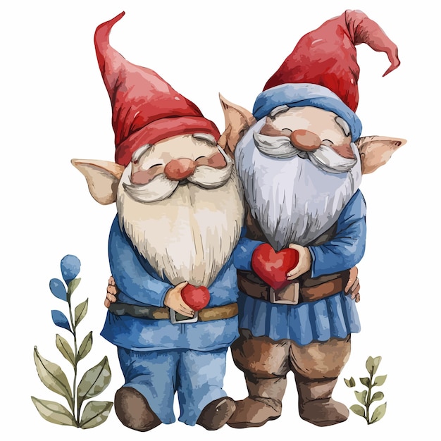 two gnomes with a heart on their chest