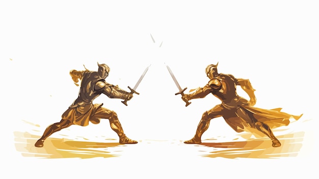 Vector two golden men sword fight concept