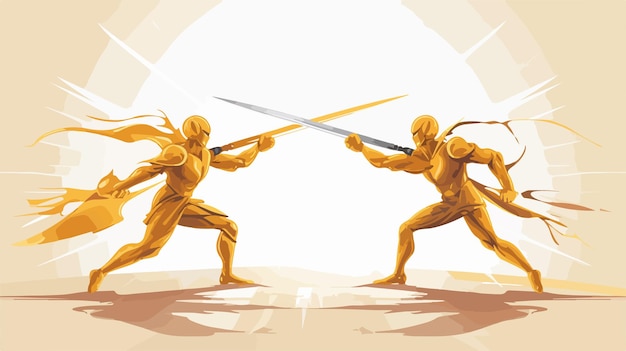 Two Golden Men Sword Fight Concept