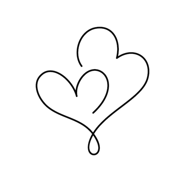 Two hand drawn christmas love monoline hearts one line logo sign vector Romantic illustration