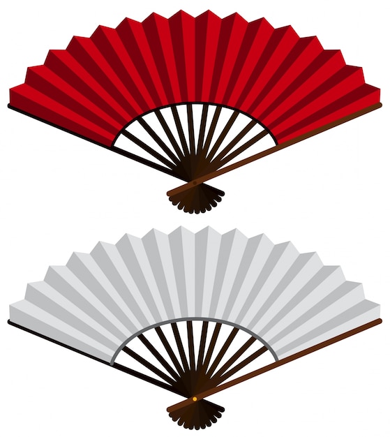 Two hand fans in red and white