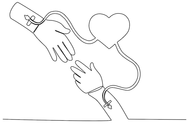 Two hands are donating blood World blood donor day oneline drawing