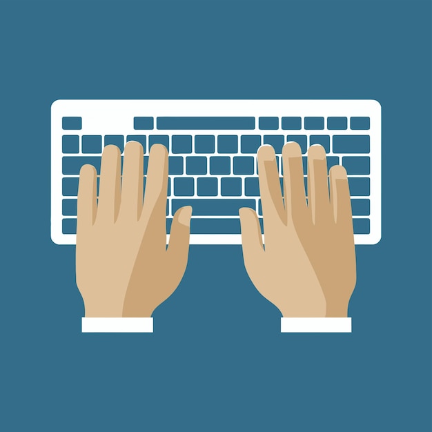 Vector two hands are typing on a keyboard with one being held up by two hands vector flat design icon