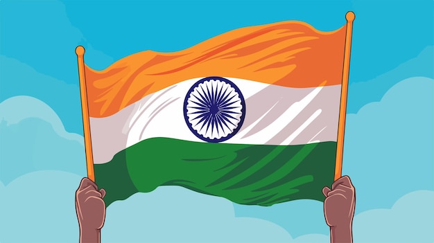 Vector two hands holding a flag that says  india