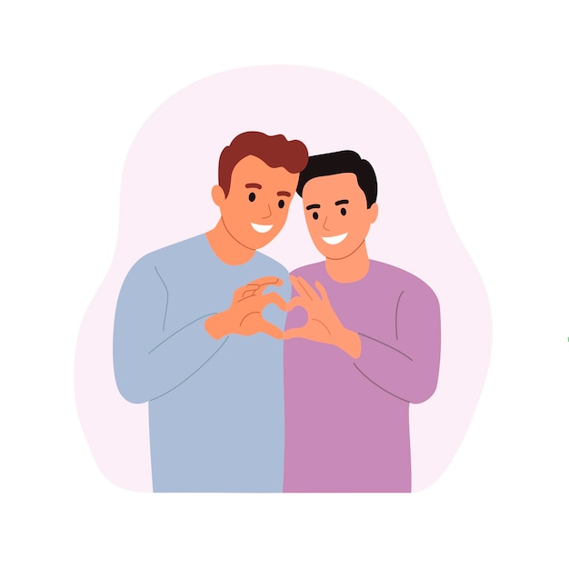 Two hands making heart sign Happy homosexual men couples Vector flat style cartoon illustration