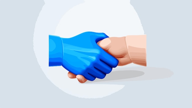 two hands shaking together with one being held in a blue background