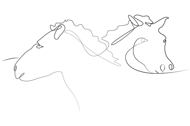 Two horse muzzles line drawing abstract illustration