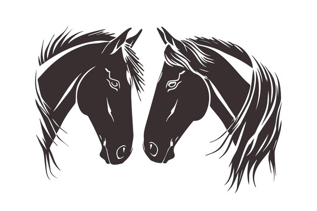 Vector two horses black and white graphics