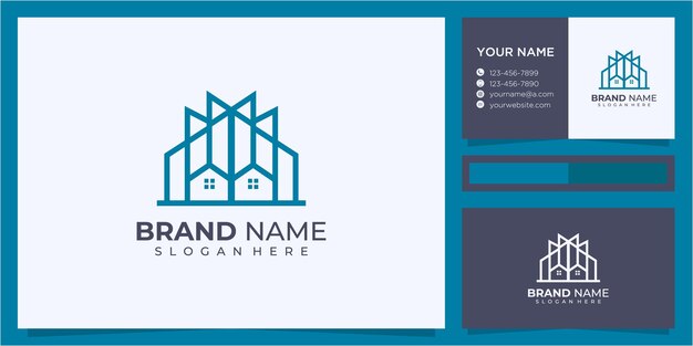 Two house and clean line building logo design template. blue color building logo design concept