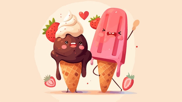 Vector two ice cream cones with a heart on them