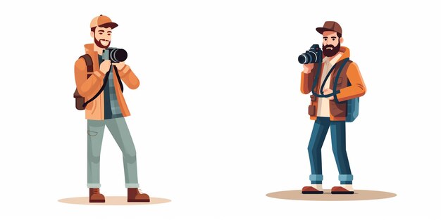 Vector two images of a man with a camera and a man with a hat on