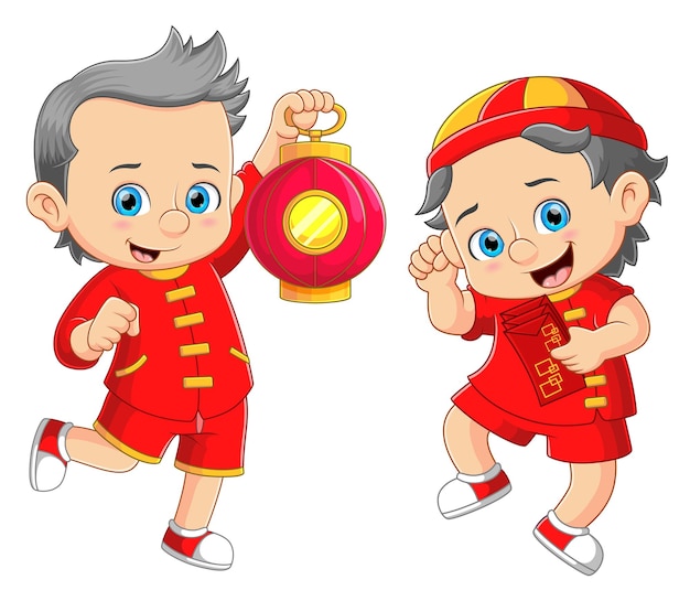 Two kids celebrating Chinese New Years