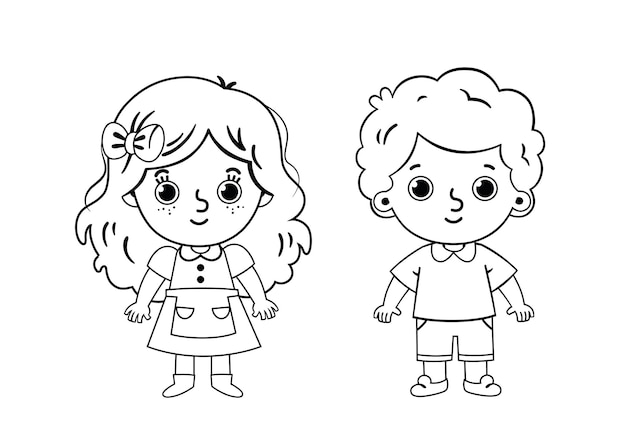 Two Kids Coloring Page Vector illustration for kids and painting activity