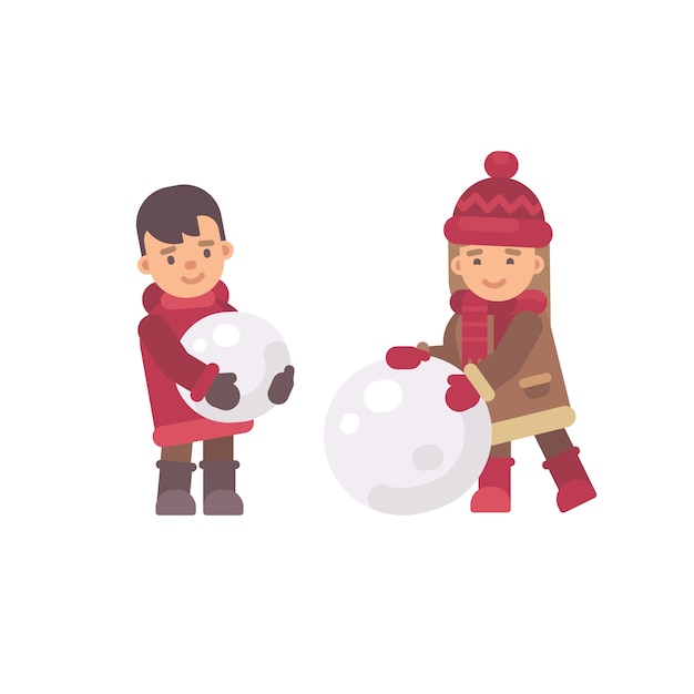 Two kids making a snowman