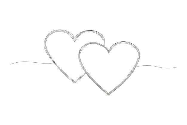 Two linked heart continuous one line drawing Double heart hand drawn black and white vector