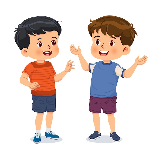 Two little boys have fun talking together Cartoon characters vector isolated on white background