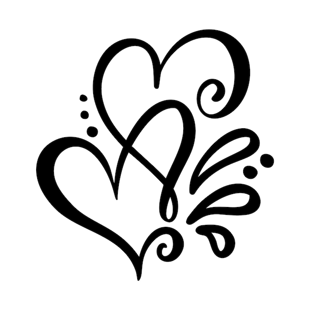 Two lover calligraphic hearts. Handmade vector calligraphy. Decor for greeting card, mug, photo overlays, t-shirt print