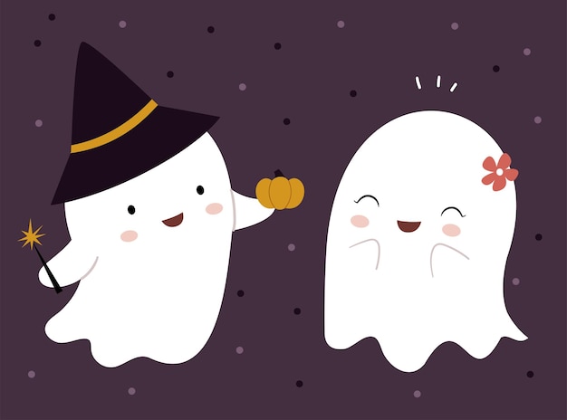 Vector two lovers ghosts. cute card for halloween.