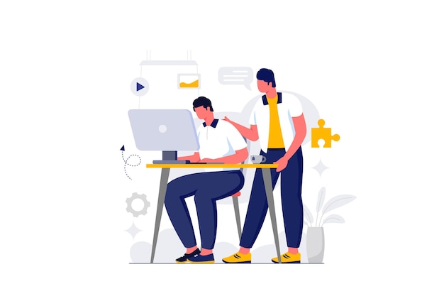 Two Men Are Working Flat Vector Illustration