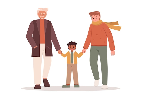 Two men holding hands with a little boy